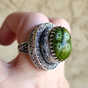 New Italian Murano Millefiori 925 Silver Statement Ring.